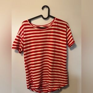 Madewell Red+White Striped Crew Neck Tee